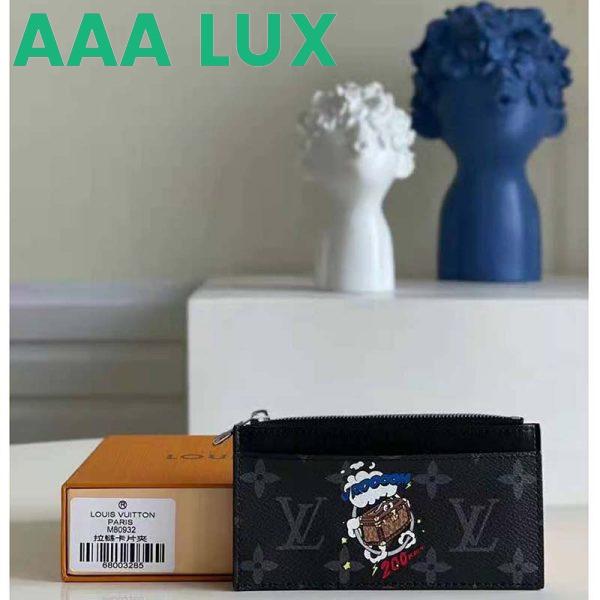 Replica Louis Vuitton LV Unisex Coin Card Holder Monogram Eclipse Coated Canvas Blue Cowhide Leather 3