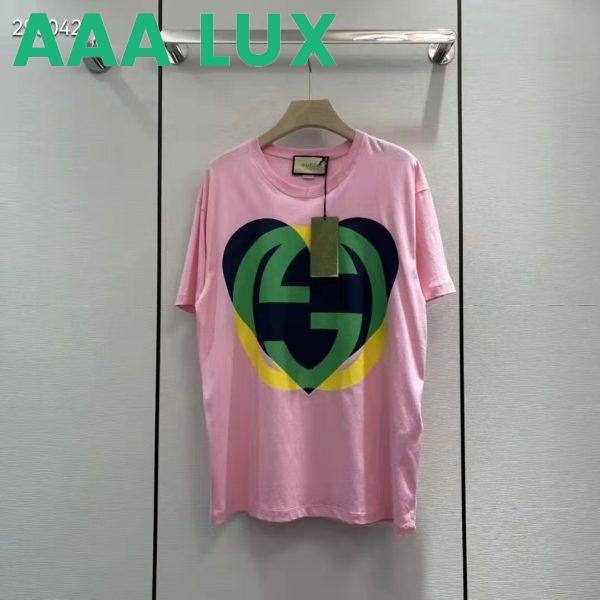 Replica Gucci Men GG Interlocking G Heart T-Shirt Pink Cotton Jersey Crewneck Oversize Fit 3