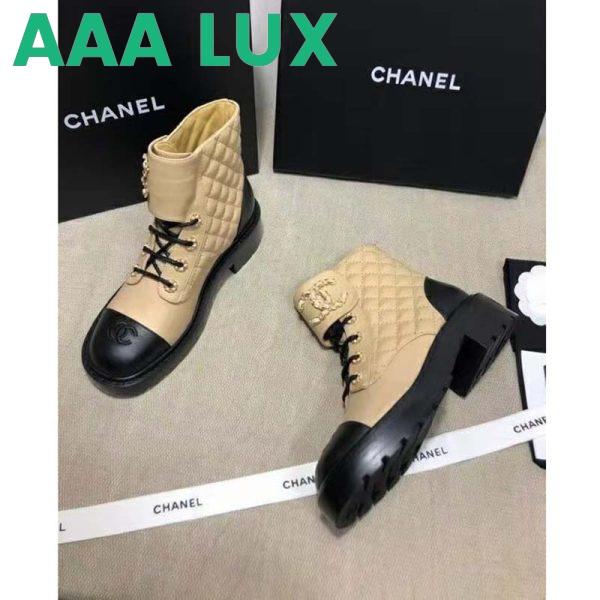 Replica Chanel Women Lace-Ups Shiny Goatskin & Calfskin Beige 2 cm Heel 3