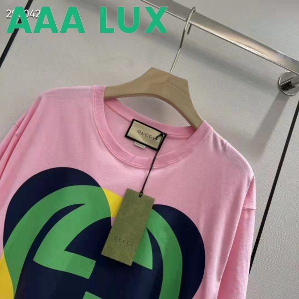Replica Gucci Men GG Interlocking G Heart T-Shirt Pink Cotton Jersey Crewneck Oversize Fit 6