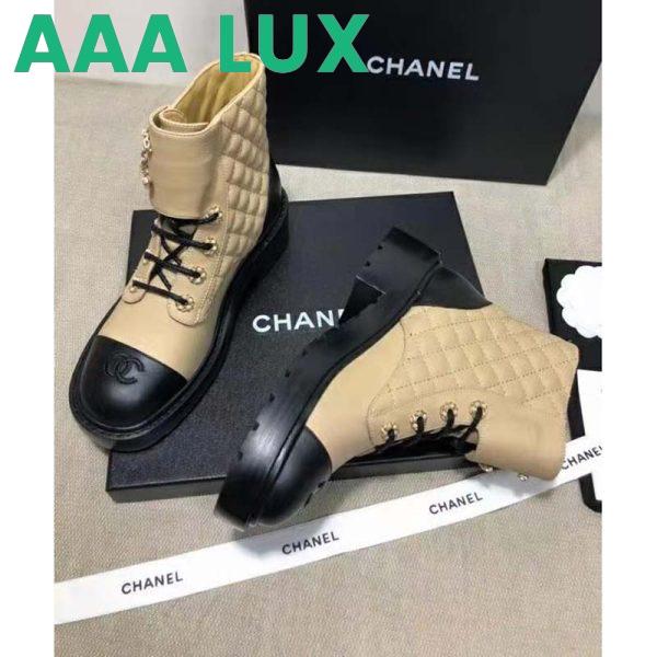 Replica Chanel Women Lace-Ups Shiny Goatskin & Calfskin Beige 2 cm Heel 4