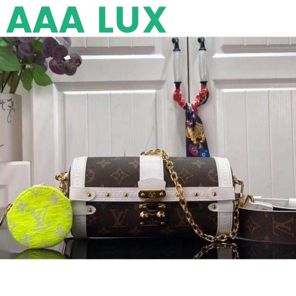 Replica Louis Vuitton Unisex Papillon Trunk Handbag Monogram Coated Canvas Cowhide Leather 3