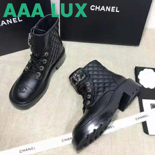 Replica Chanel Women Lace-Ups Shiny Goatskin & Calfskin Black 2 cm Heel 4