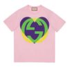 Replica Gucci Women GG Interlocking G Heart T-Shirt Pink Cotton Jersey Crewneck Oversize Fit