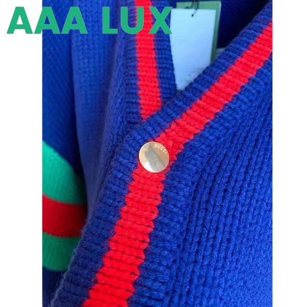 Replica Gucci GG Men Gucci 100 Wool Cardigan Blue Wool Green Red V-Neck 11