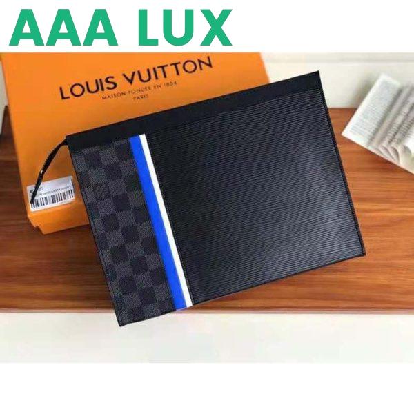 Replica Louis Vuitton LV Unisex Pochette Voyage MM Black Epi Leather Damier Graphite Canvas 4