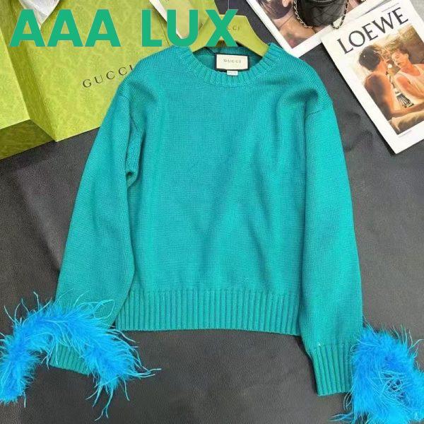 Replica Gucci GG Women Detachable Feathers Wool Sweater Double G Embroidery Crewneck 3