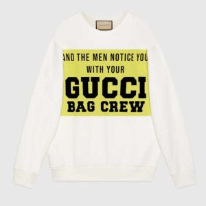 Replica Gucci GG Women Gucci 100 Cotton Sweatshirt Off-Whtie Cotton Oversized Crewneck
