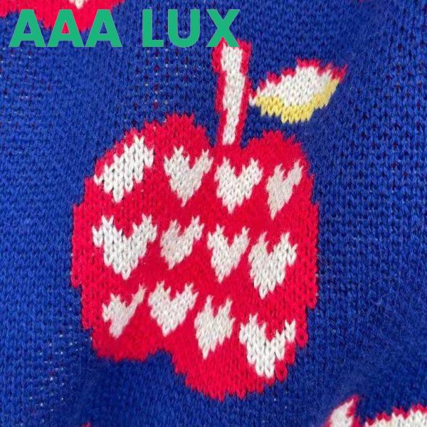 Replica Gucci Men GG Les Pommes Cotton Cardigan Dark Blue Red Apple Knit Cotton Jacquard 7