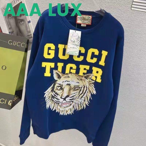 Replica Gucci Men GG Tiger Cotton Sweatshirt Blue Felted Jersey Crewneck 3