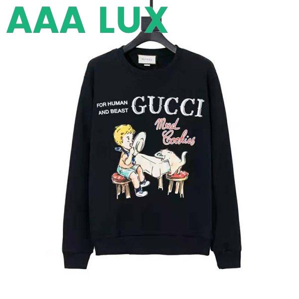 Replica Gucci Men Gucci ‘Mad Cookies’ Print Sweatshirt Cotton Crewneck Slim Fit-Black 2
