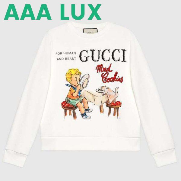 Replica Gucci Men Gucci ‘Mad Cookies’ Print Sweatshirt Cotton Crewneck Slim Fit-White 2