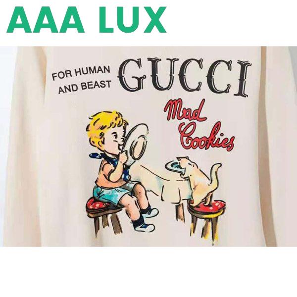 Replica Gucci Men Gucci ‘Mad Cookies’ Print Sweatshirt Cotton Crewneck Slim Fit-White 4