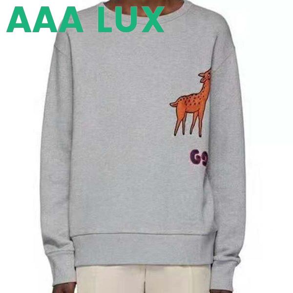 Replica Gucci Men Hooded Sweatshirt with Deer Patch in 100% Cotton-Grey 2
