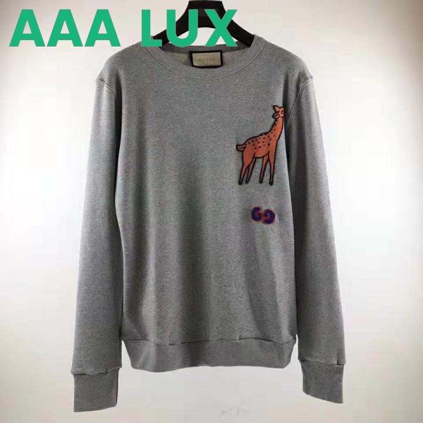 Replica Gucci Men Hooded Sweatshirt with Deer Patch in 100% Cotton-Grey 3