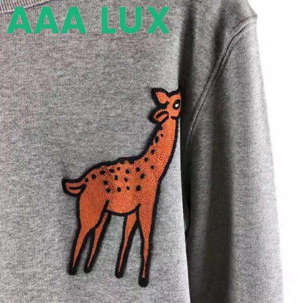 Replica Gucci Men Hooded Sweatshirt with Deer Patch in 100% Cotton-Grey 6