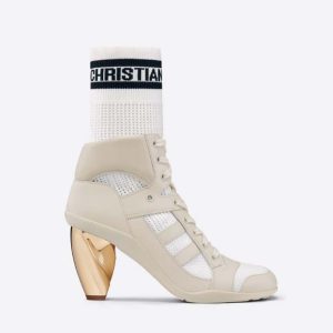 Replica Dior Women D-zenith Heeled Ankle Boot White Calfskin and Deep Blue Technical Knit