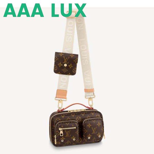 Replica Louis Vuitton Unisex Utility Crossbody Bag Monogram Coated Canvas Natural Cowhide Leather