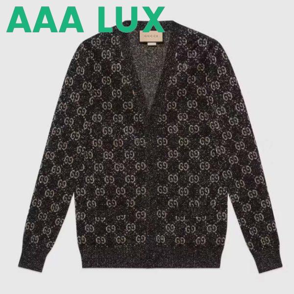 Replica Gucci Men Lamé GG Jacquard Cardigan Black Beige Fine Cotton