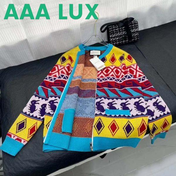 Replica Gucci Men GG Wool Jacquard Zip Jacket Multicolor Geometric Motif Wool Bunny Label 5