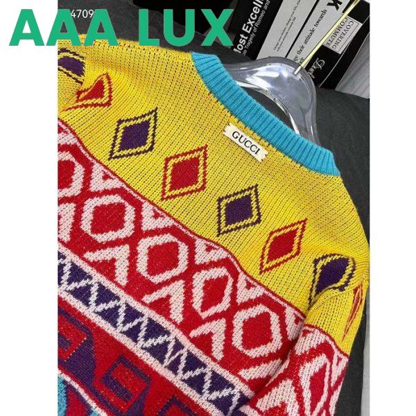 Replica Gucci Men GG Wool Jacquard Zip Jacket Multicolor Geometric Motif Wool Bunny Label 9