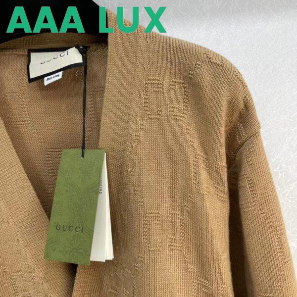 Replica Gucci Women GG Wool Cardigan Beige V-Neck Collar Two Front Pockets 9