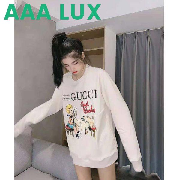 Replica Gucci Women Gucci ‘Mad Cookies’ Print Sweatshirt Cotton Crewneck Slim Fit-White 12