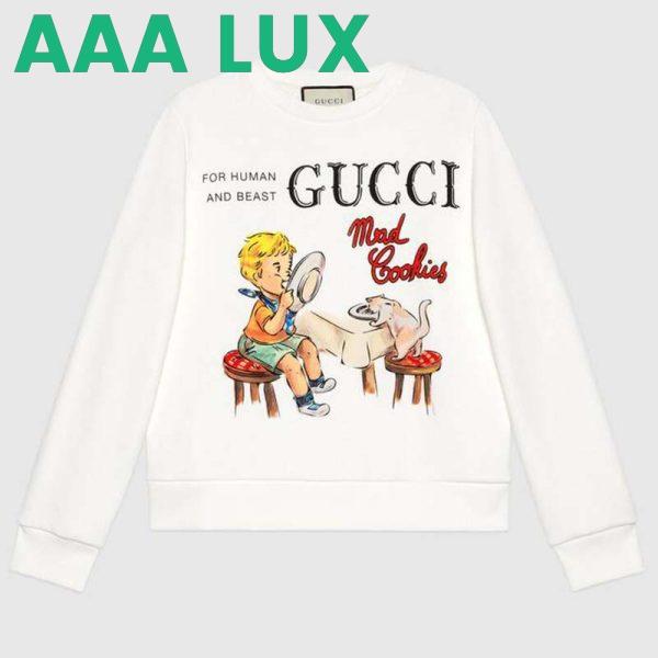 Replica Gucci Women Gucci ‘Mad Cookies’ Print Sweatshirt Cotton Jersey Crewneck-White