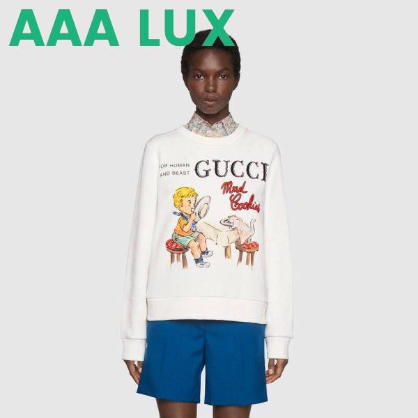 Replica Gucci Women Gucci ‘Mad Cookies’ Print Sweatshirt Cotton Jersey Crewneck-White 7