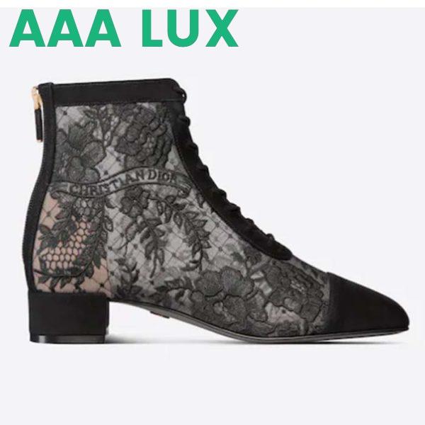 Replica Dior Women Shoes CD Naughtily-D Ankle Boot Black Transparent Mesh Suede Embroidered Roses