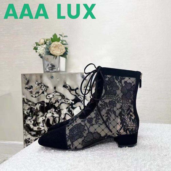 Replica Dior Women Shoes CD Naughtily-D Ankle Boot Black Transparent Mesh Suede Embroidered Roses 3