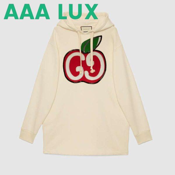 Replica Gucci Women Hooded Dress with GG Apple Print White Organic Cotton Jersey