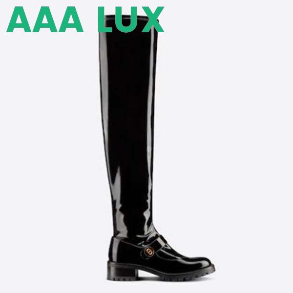 Replica Dior Women Shoes D-Doll Thigh Boot Black Crinkled and Stretch Patent Calfskin