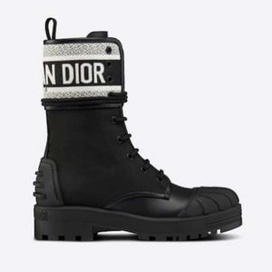 Replica Dior Women Shoes D-Major Ankle Boot Black White Technical Fabric Black Calfskin 2