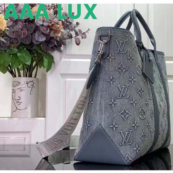 Replica Louis Vuitton Unisex Weekend Tote NM Monogram Washed Denim Coated Canvas Cowhide Leather 5