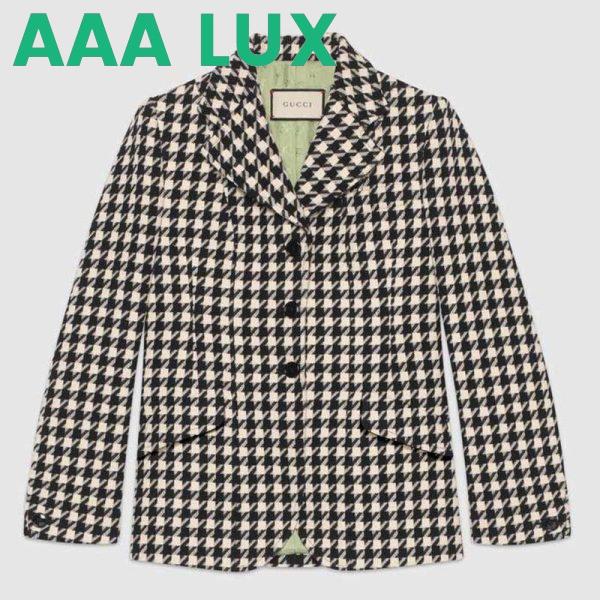 Replica Gucci Women Houndstooth Fitted Jacket in Wool and Cotton-Black
