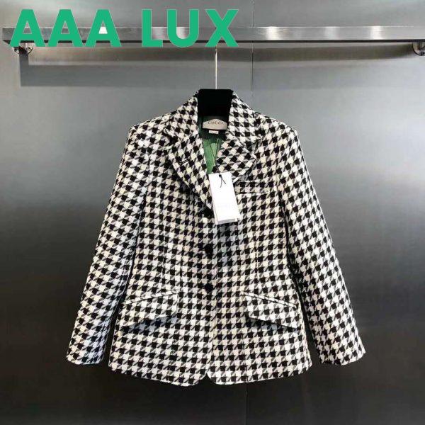 Replica Gucci Women Houndstooth Fitted Jacket in Wool and Cotton-Black 3