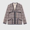 Replica Gucci Women Houndstooth Fitted Jacket in Wool and Cotton-Black 10