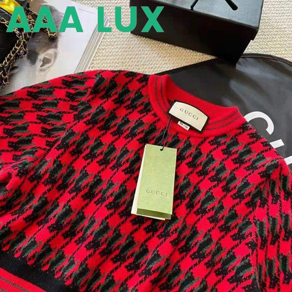 Replica Gucci Women Houndstooth Wool Cropped Sweater Crew Neck Cropped Shape Red and Black 5