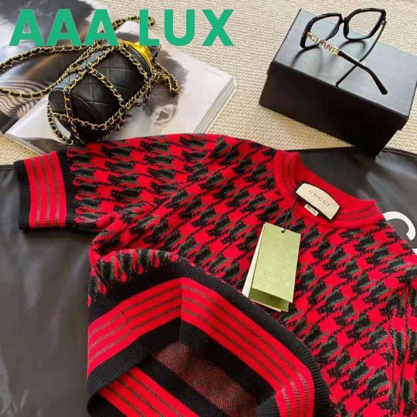 Replica Gucci Women Houndstooth Wool Cropped Sweater Crew Neck Cropped Shape Red and Black 6