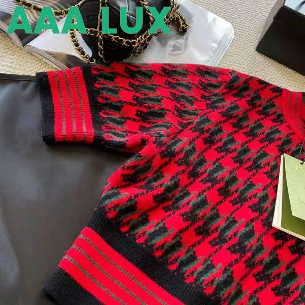 Replica Gucci Women Houndstooth Wool Cropped Sweater Crew Neck Cropped Shape Red and Black 8