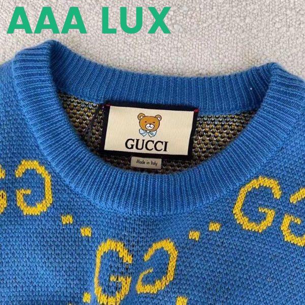 Replica Gucci Women KAI x Gucci GG Jacquard Jumper Dark Blue Teddy Bear Wool Cotton Blend Crewneck 6
