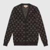 Replica Gucci Women Lamé GG Jacquard Cardigan Black Beige Fine Cotton