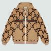 Replica Gucci Women Maxi GG Wool Jersey Jacket Beige Black Polyamide Polyester
