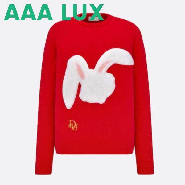 Replica Dior Men CD By Erl Sweater Rabbit Patch Red Cotton-Blend Jersey Round Neck 2