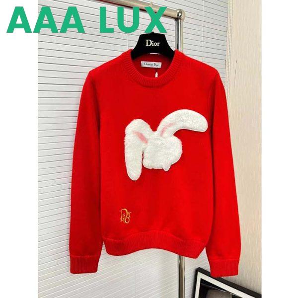 Replica Dior Men CD By Erl Sweater Rabbit Patch Red Cotton-Blend Jersey Round Neck 3