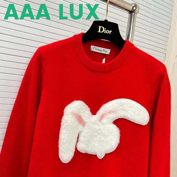 Replica Dior Men CD By Erl Sweater Rabbit Patch Red Cotton-Blend Jersey Round Neck 6