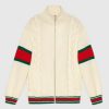 Replica Gucci Women GG Cable Knit Wool Jacket Dark Green Cable Knit Wool Green Red Stripe 16
