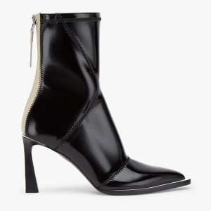 Replica Fendi Women Glossy Black Neoprene Ankle Boots FFrame Pointed-Toe 2