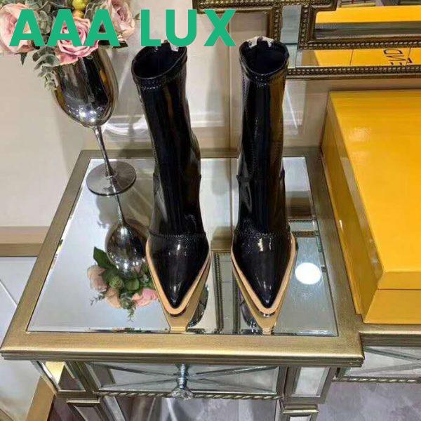 Replica Fendi Women Glossy Black Neoprene Ankle Boots FFrame Pointed-Toe 5